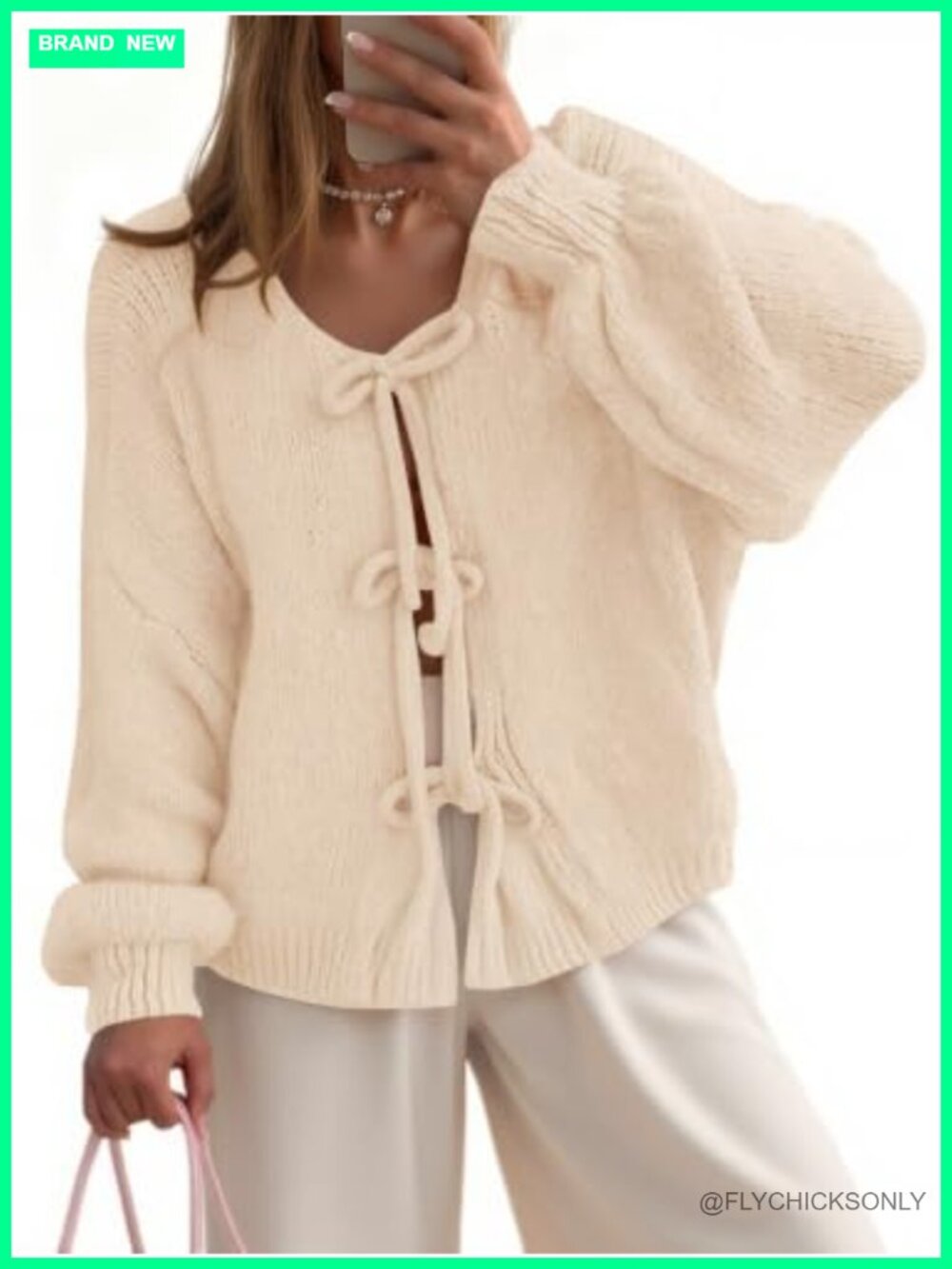 Womens Bow Tie Front Cardigan Sweaters Fall Oversized Knit